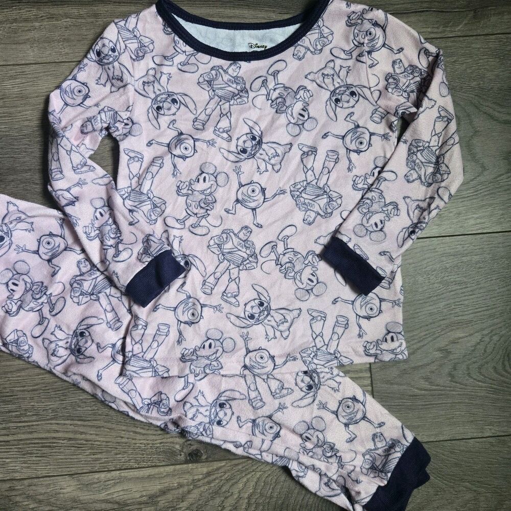 Disney 100 4T Pajama Set Pink Mickey Stitch Pixar Buzz Lightyear Sketch 2pc PJs